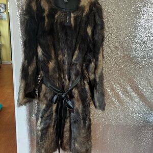 City Chic Black and Brown Plush Robe with Tie Belt